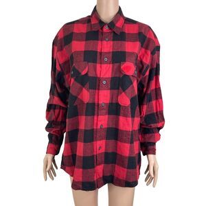 VIntage 90s Cannery Island Shirt Mens Medium Red Black Checkered Casual